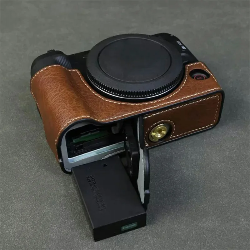 For Canon EOS R50 V Buffalo Texture PU Leather Bottom Case Half Body Camera Cover with Battery Opening - Coffee