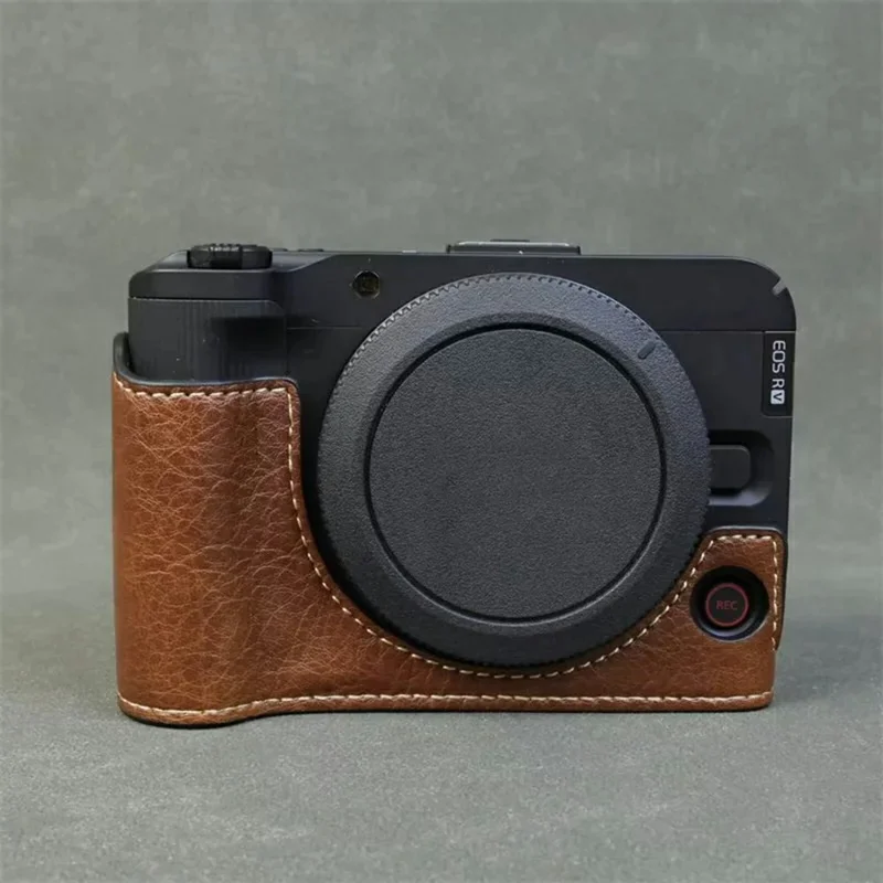 For Canon EOS R50 V Buffalo Texture PU Leather Bottom Case Half Body Camera Cover with Battery Opening - Coffee