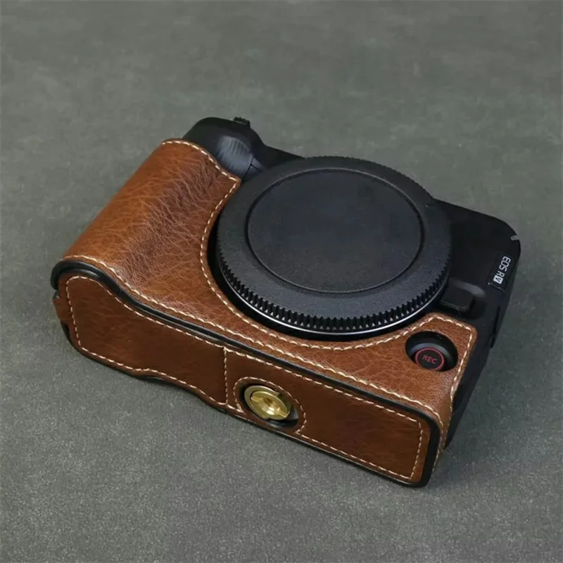 For Canon EOS R50 V Buffalo Texture PU Leather Bottom Case Half Body Camera Cover with Battery Opening - Coffee