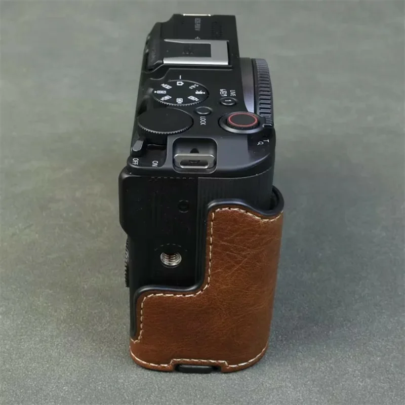 For Canon EOS R50 V Buffalo Texture PU Leather Bottom Case Half Body Camera Cover with Battery Opening - Coffee