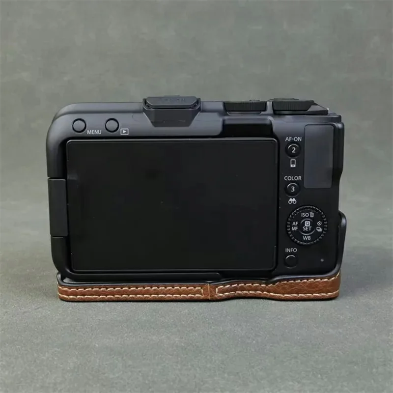 For Canon EOS R50 V Buffalo Texture PU Leather Bottom Case Half Body Camera Cover with Battery Opening - Coffee