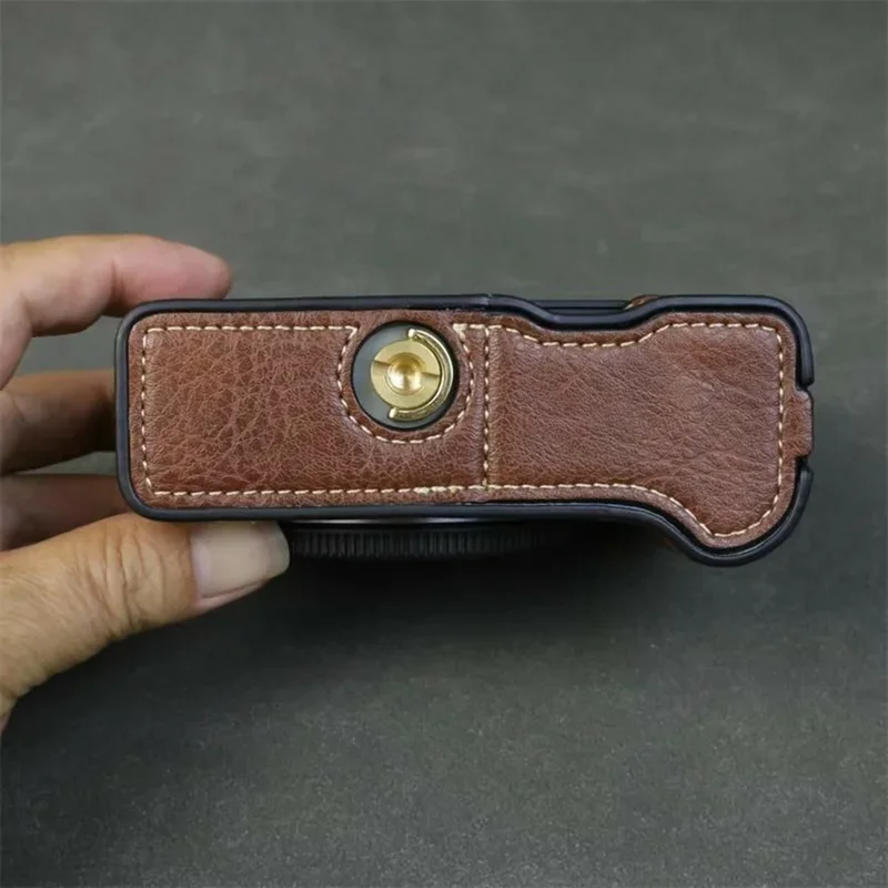For Canon EOS R50 V Buffalo Texture PU Leather Bottom Case Half Body Camera Cover with Battery Opening - Coffee