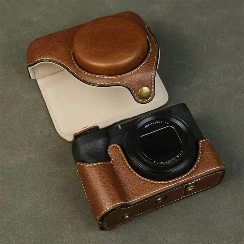Чехол для Canon PowerShot V1 с отверстием для батареи, портативный кожаный защитный чехол для камеры - Кофейный