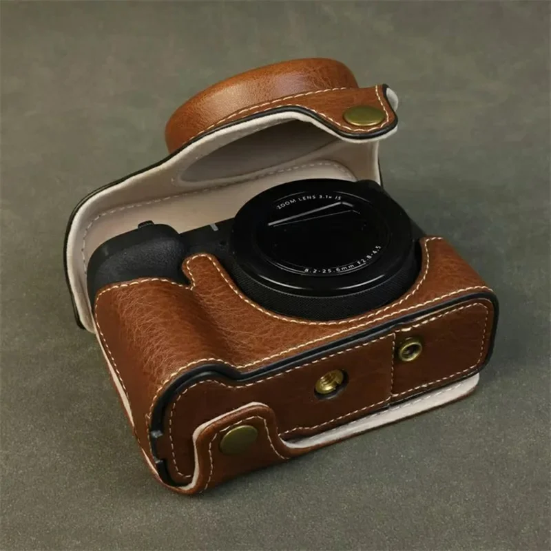 Чехол для Canon PowerShot V1 с отверстием для батареи, портативный кожаный защитный чехол для камеры - Кофейный