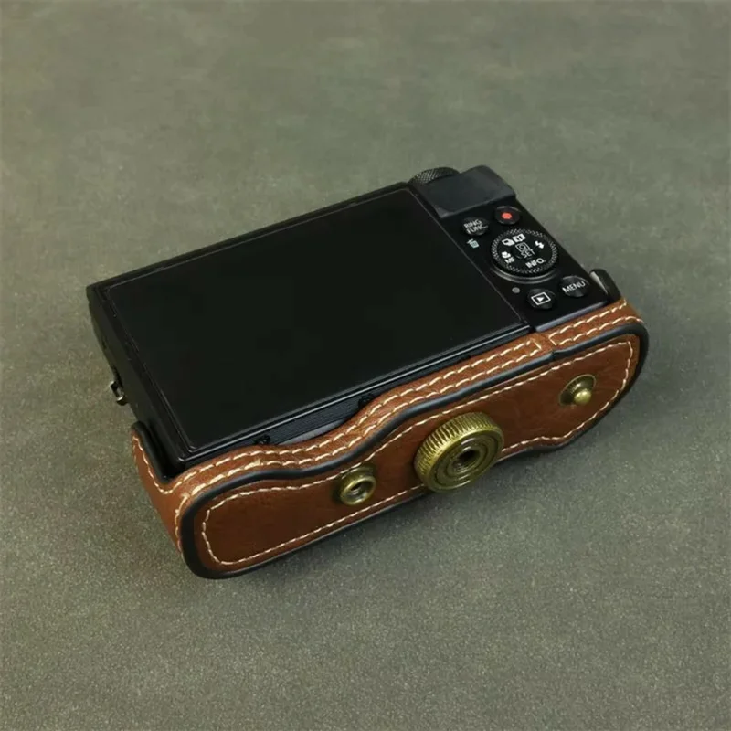 Чехол для Canon PowerShot G7 X Mark III / Mark II из кожи с текстурой буйвола, защитный, без отверстия для батареи - Кофейный