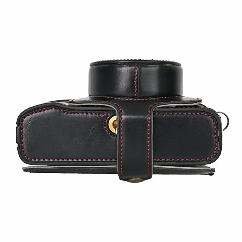 For Fujifilm X100VI Camera Case PU Leather Cover with Battery Hole + Strap + Storage Bag - Black