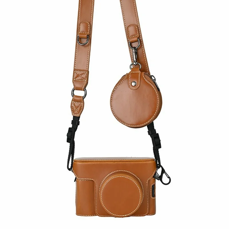 For Fujifilm X100VI Camera Case PU Leather Cover with Battery Hole + Strap + Storage Bag - Brown