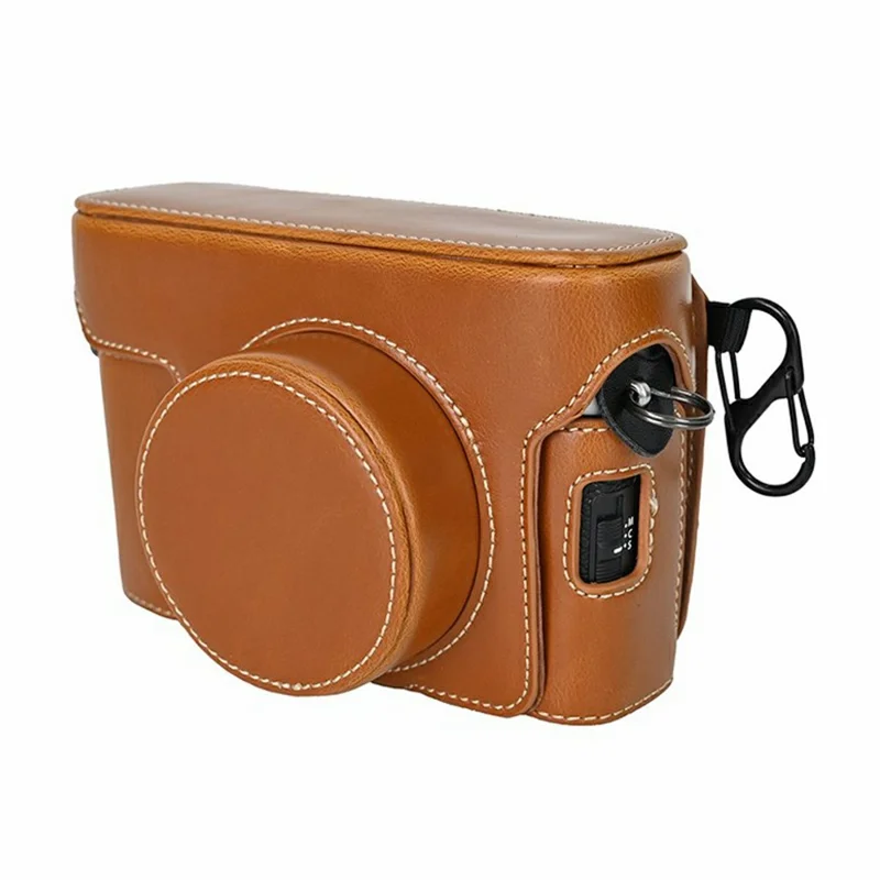 For Fujifilm X100VI Camera Case PU Leather Cover with Battery Hole + Strap + Storage Bag - Brown
