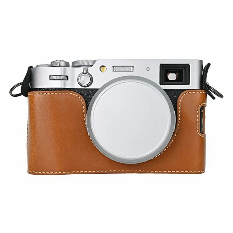 For Fujifilm X100VI Camera Case PU Leather Cover with Battery Hole + Strap + Storage Bag - Brown