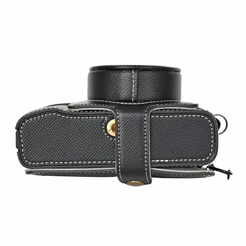 For Fujifilm X100VI Camera Case Textured PU Leather Cover with Battery Hole + Strap + Lens Storage Bag - Black