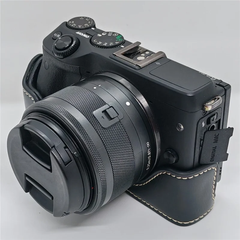 For Canon EOS M3 Camera Bottom Case PU Leather Cover with Battery Opening - Black
