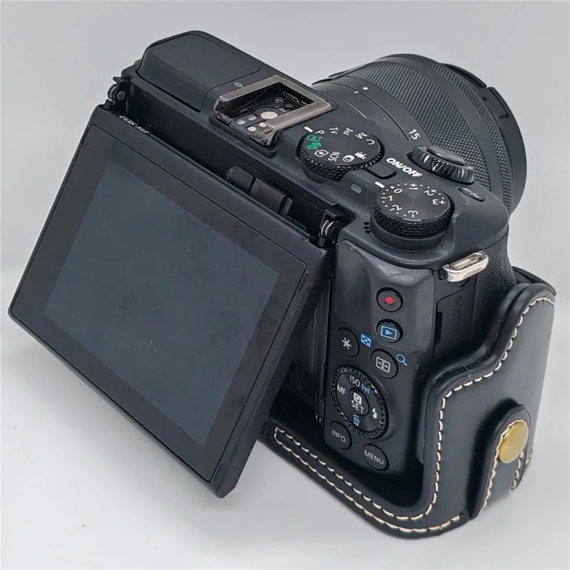 For Canon EOS M3 Camera Bottom Case PU Leather Cover with Battery Opening - Black