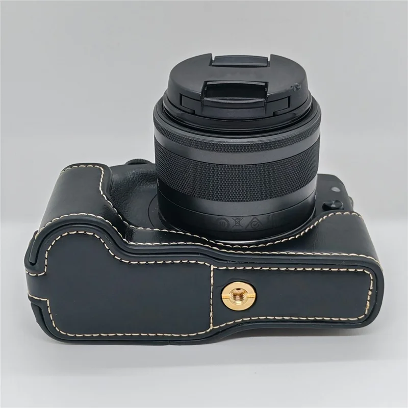 For Canon EOS M3 Camera Bottom Case PU Leather Cover with Battery Opening - Black