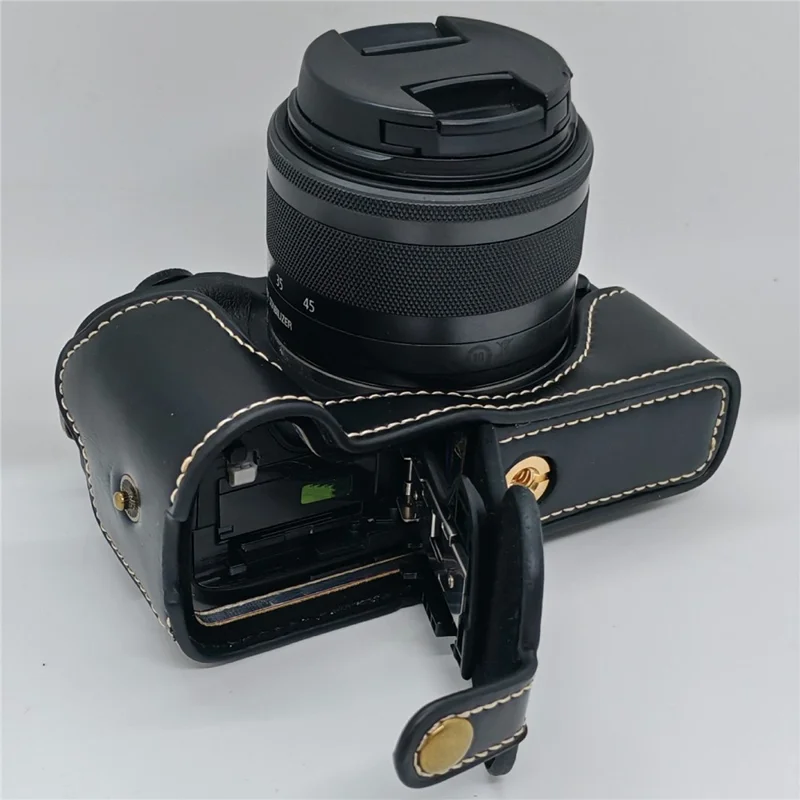 For Canon EOS M3 Camera Bottom Case PU Leather Cover with Battery Opening - Black