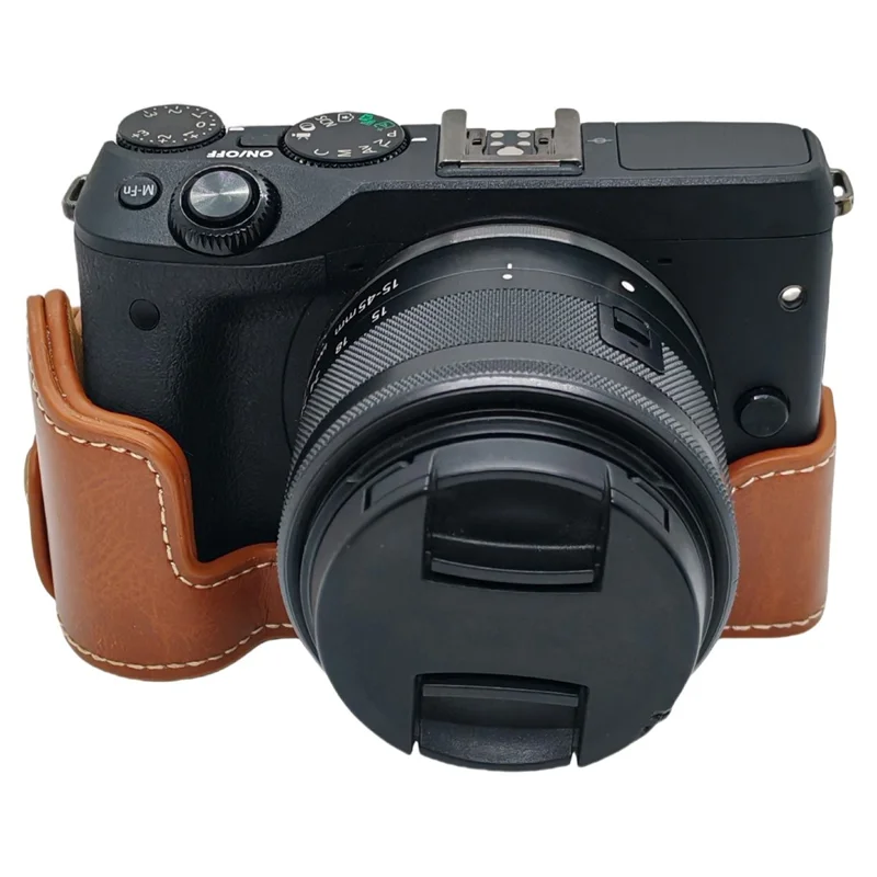 Funda de cuero PU con apertura para batería para cámara Canon EOS M3 - Marrón