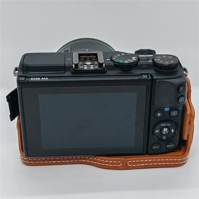 Funda de cuero PU con apertura para batería para cámara Canon EOS M3 - Marrón
