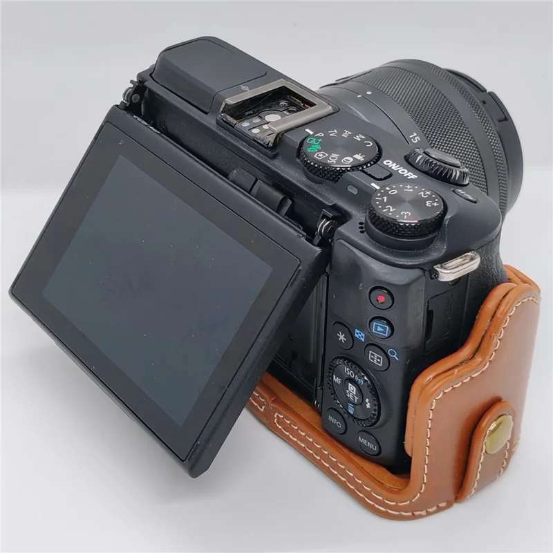 Funda de cuero PU con apertura para batería para cámara Canon EOS M3 - Marrón