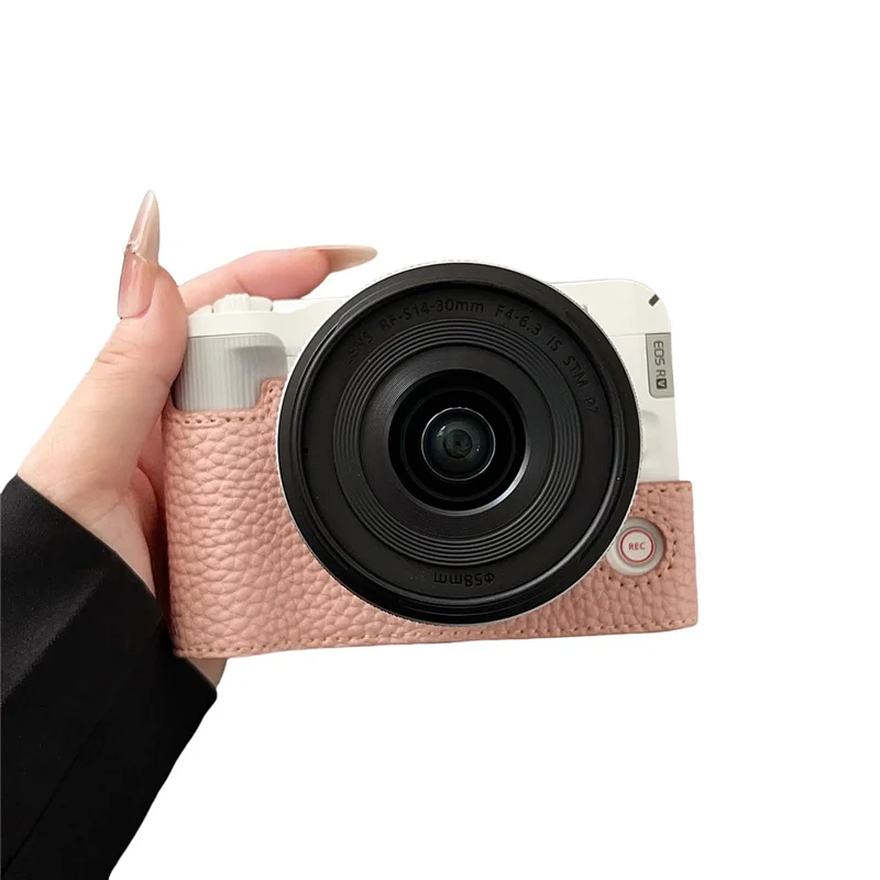 Чехол для камеры Canon EOS R50 V из искусственной кожи с защитным покрытием и отверстием для винта - Розовый
