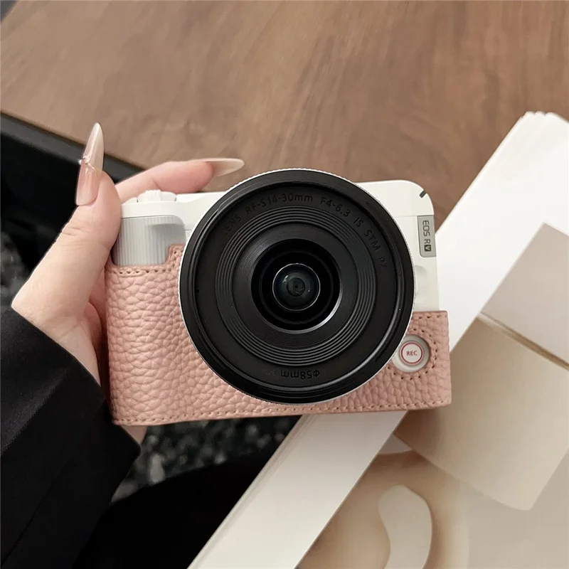Чехол для камеры Canon EOS R50 V из искусственной кожи с защитным покрытием и отверстием для винта - Розовый