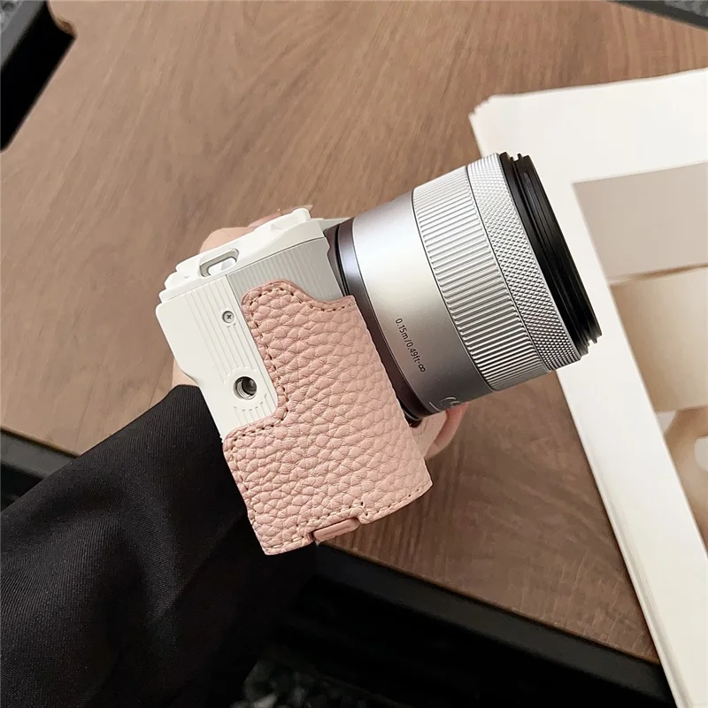 Чехол для камеры Canon EOS R50 V из искусственной кожи с защитным покрытием и отверстием для винта - Розовый