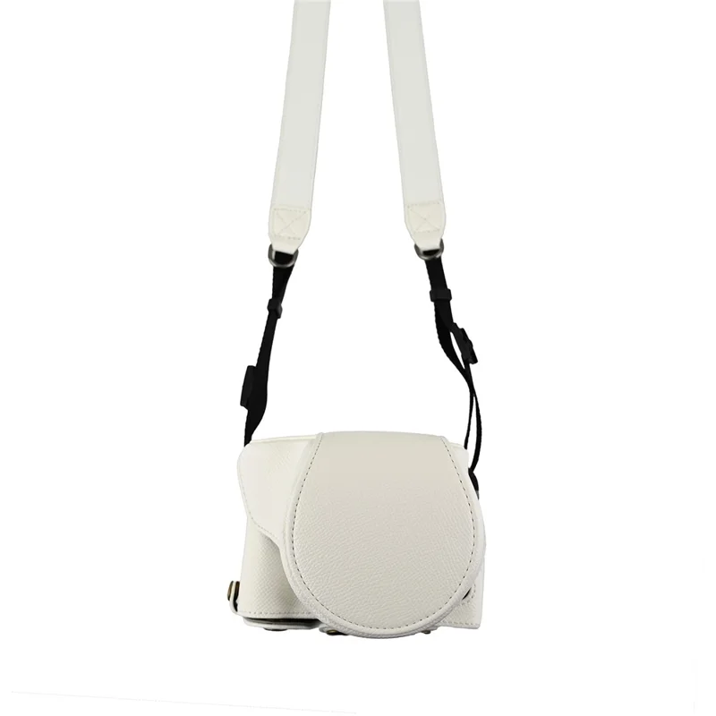 For Canon EOS R50 V Textured PU Leather Camera Case with Battery Hole + Strap - White