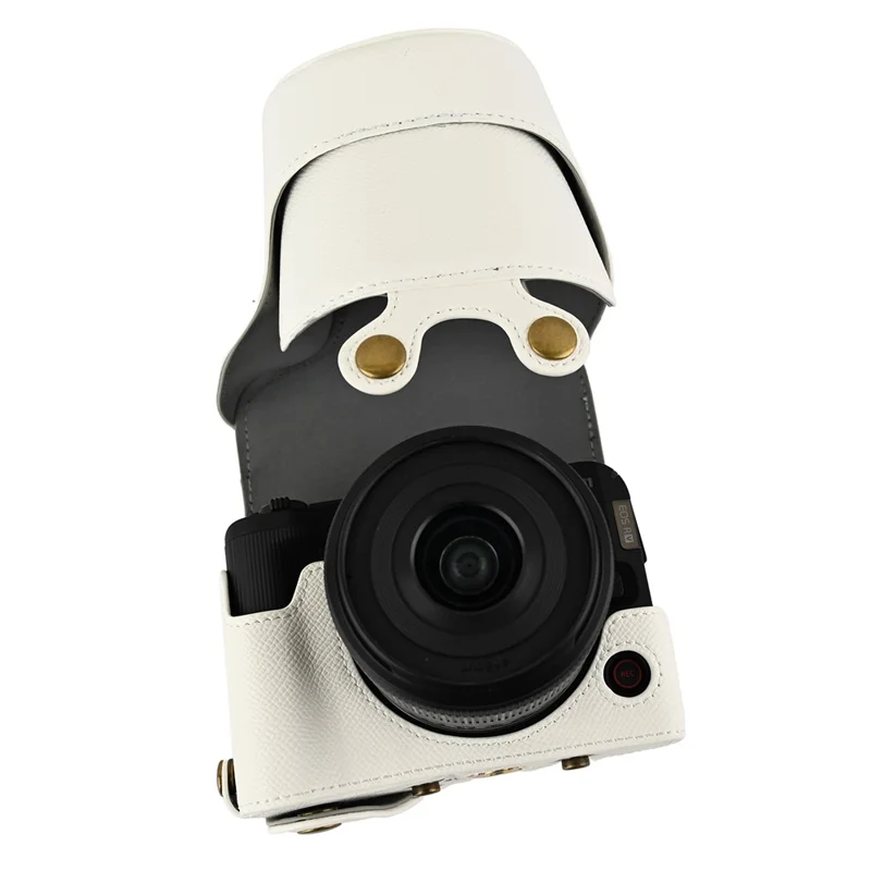 For Canon EOS R50 V Textured PU Leather Camera Case with Battery Hole + Strap - White