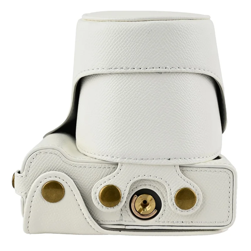 For Canon EOS R50 V Textured PU Leather Camera Case with Battery Hole + Strap - White