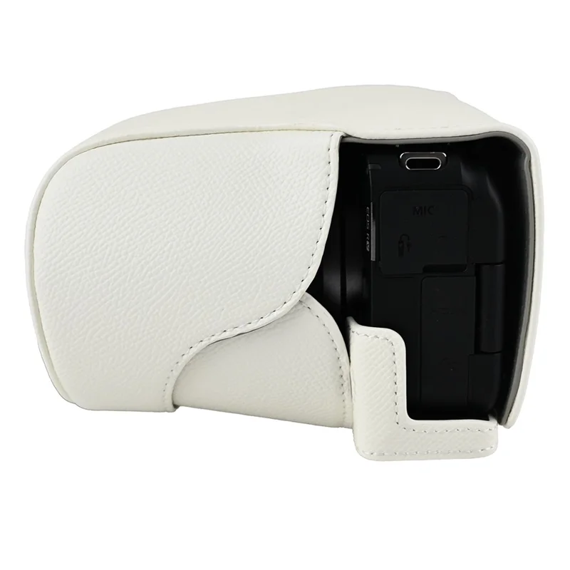 For Canon EOS R50 V Textured PU Leather Camera Case with Battery Hole + Strap - White