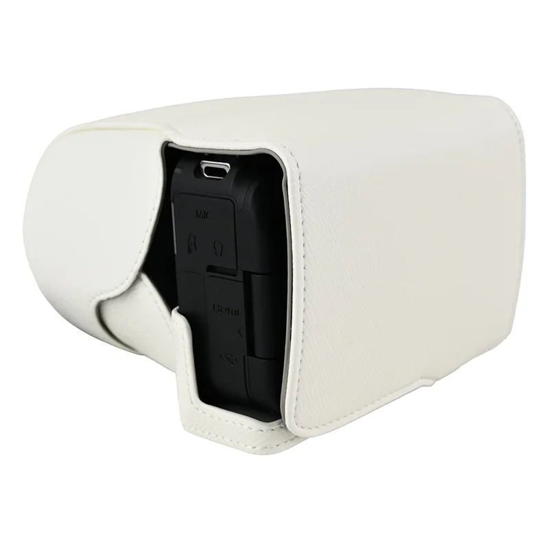 For Canon EOS R50 V Textured PU Leather Camera Case with Battery Hole + Strap - White