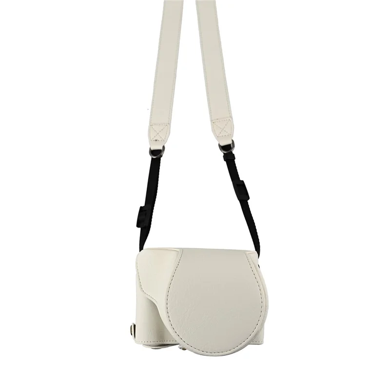 For Canon EOS R50 V Camera Case Litchi Texture Leather Cover with Battery Hole + Strap - White