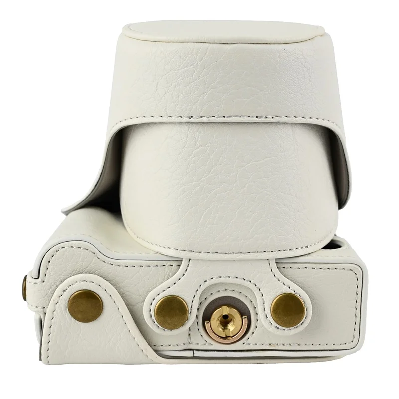 For Canon EOS R50 V Camera Case Litchi Texture Leather Cover with Battery Hole + Strap - White