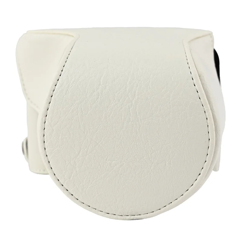 For Canon EOS R50 V Camera Case Litchi Texture Leather Cover with Battery Hole + Strap - White