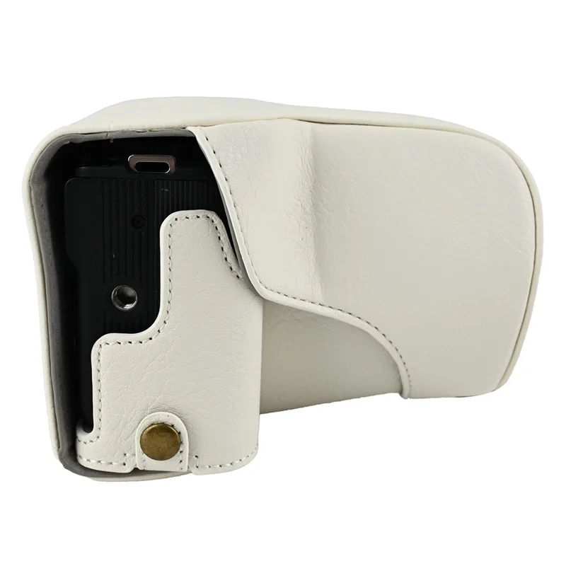 For Canon EOS R50 V Camera Case Litchi Texture Leather Cover with Battery Hole + Strap - White