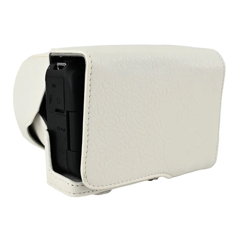 For Canon EOS R50 V Camera Case Litchi Texture Leather Cover with Battery Hole + Strap - White