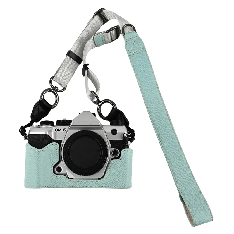 For Olympus OM-5 Mark II Camera Case with Shoulder Strap Leather Cover - Baby Blue