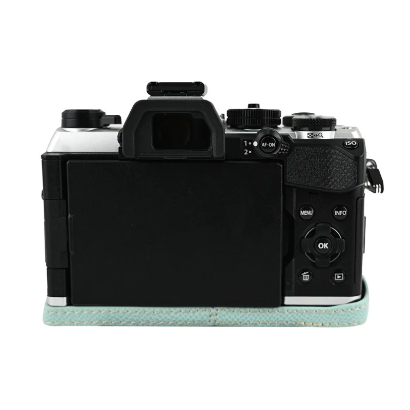 For Olympus OM-5 Mark II Camera Case with Shoulder Strap Leather Cover - Baby Blue