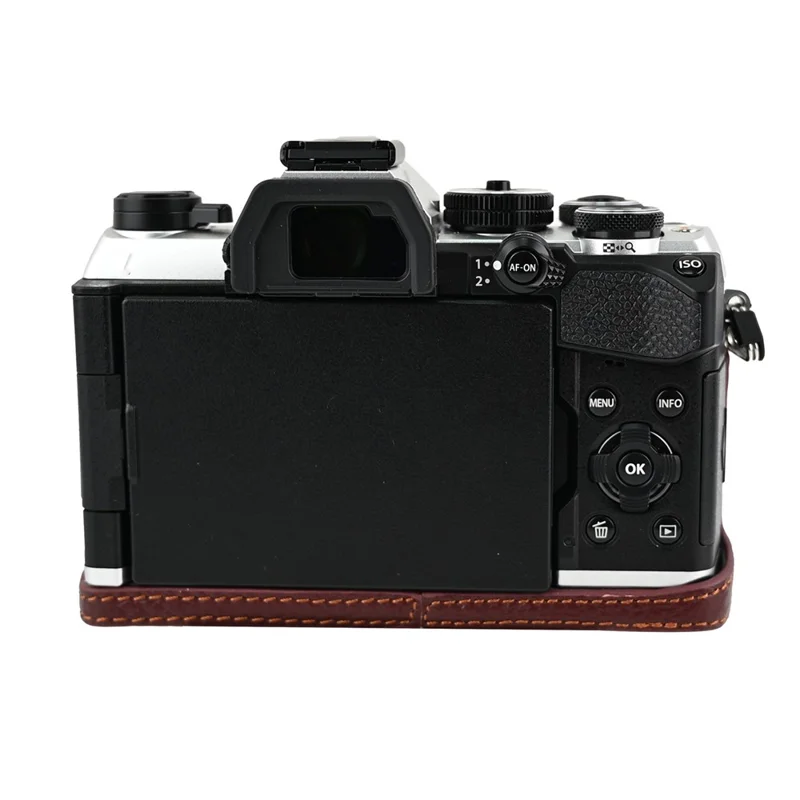 For Olympus OM-5 Mark II Kamerabund af Ægte Kuelskind - Kaffe