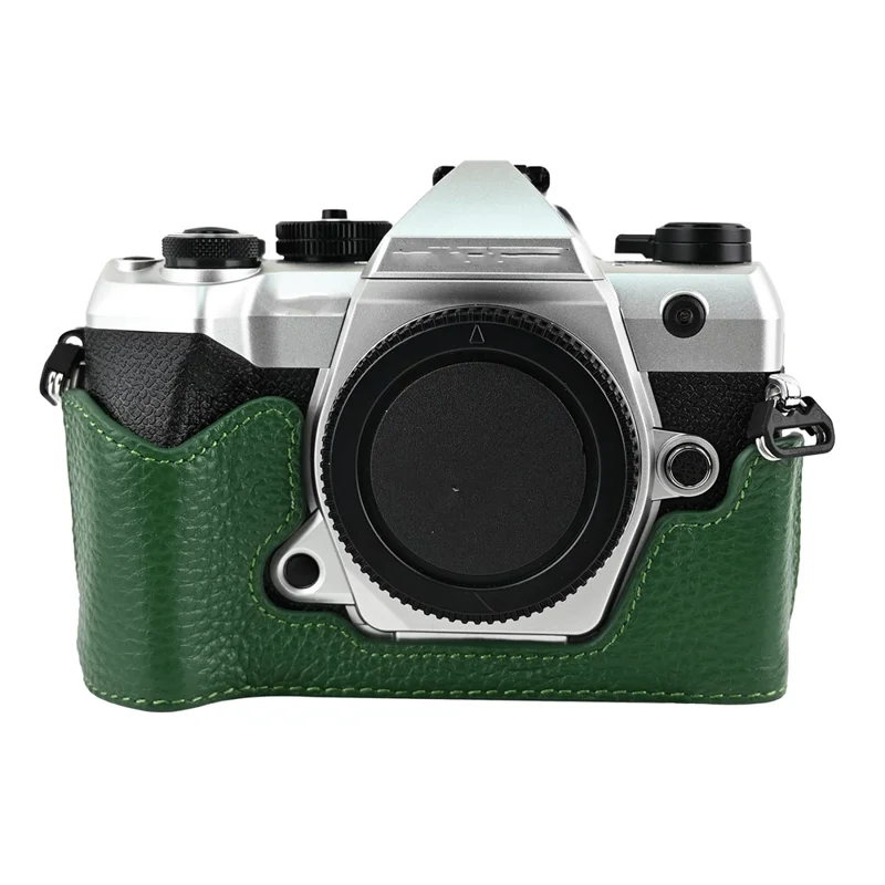 Etui do aparatu fotograficznego Olympus OM-5 Mark II, oryginalna skóra wołowa, ochronna pokrywa z paskiem na ramię - zielony