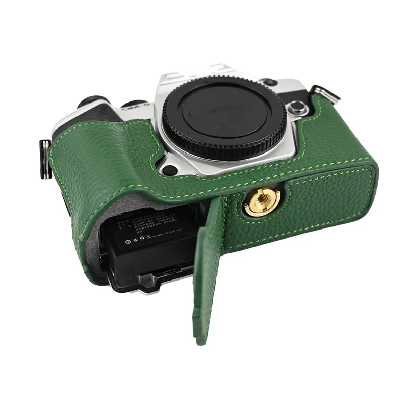 Etui do aparatu fotograficznego Olympus OM-5 Mark II, oryginalna skóra wołowa, ochronna pokrywa z paskiem na ramię - zielony