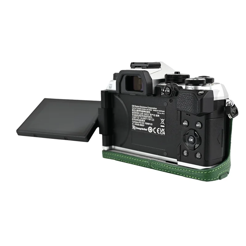 Etui do aparatu fotograficznego Olympus OM-5 Mark II, oryginalna skóra wołowa, ochronna pokrywa z paskiem na ramię - zielony