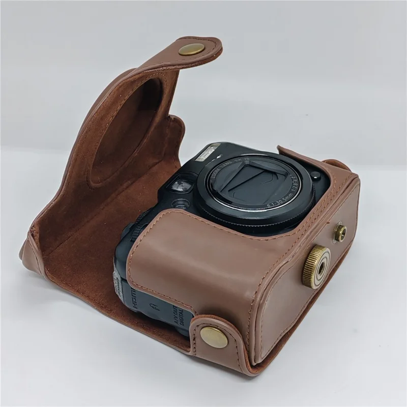 Camera Bag For Canon PowerShot G12 / G11 / G10 Anti Scratch PU Leather Portable Case with Shoulder Strap - Coffee