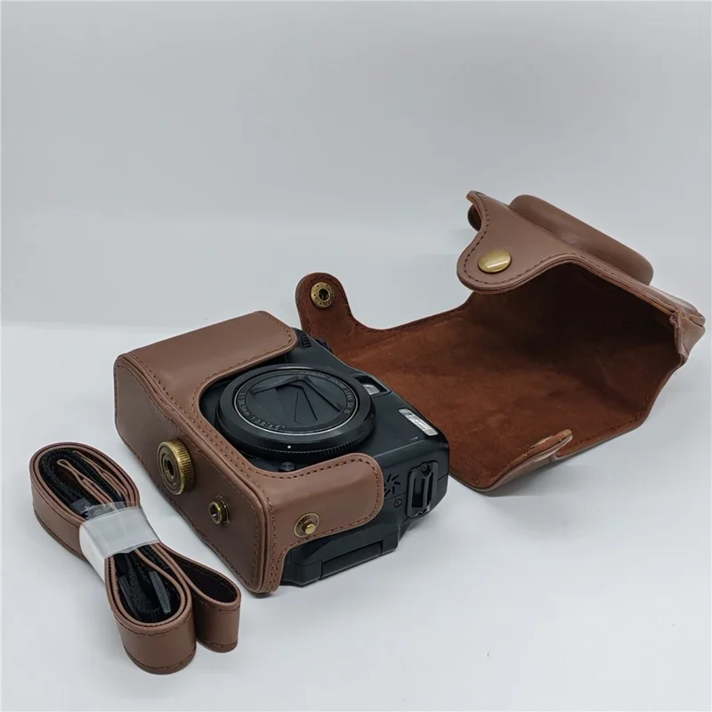 Camera Bag For Canon PowerShot G12 / G11 / G10 Anti Scratch PU Leather Portable Case with Shoulder Strap - Coffee