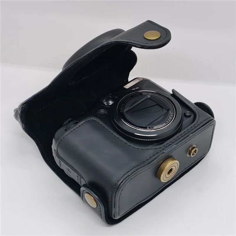 Camera Bag For Canon PowerShot G12 / G11 / G10 Anti Scratch PU Leather Portable Case with Shoulder Strap - Black