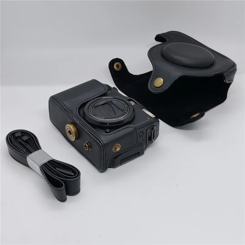 Camera Bag For Canon PowerShot G12 / G11 / G10 Anti Scratch PU Leather Portable Case with Shoulder Strap - Black