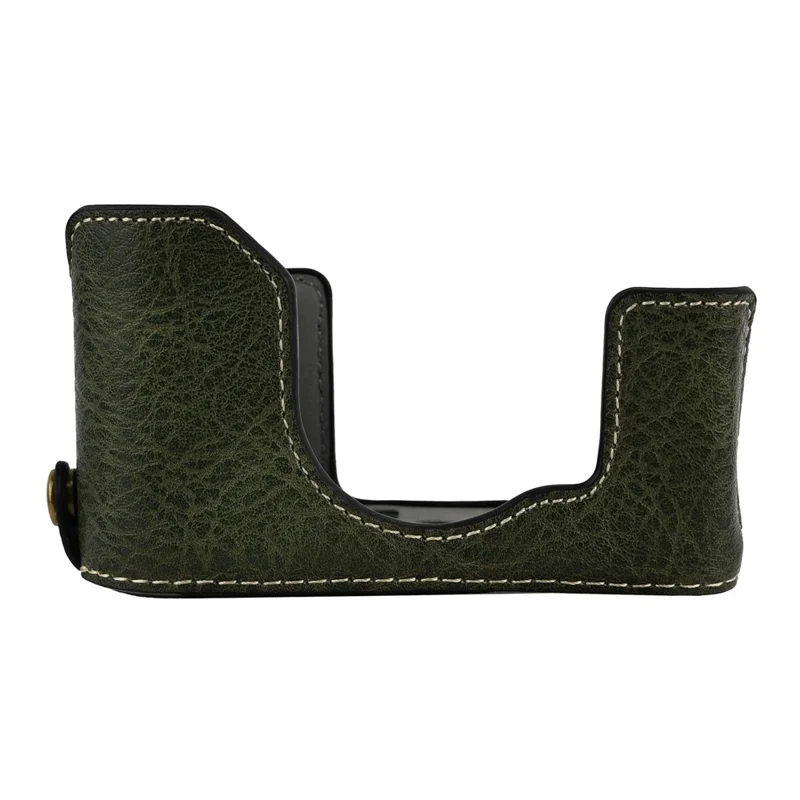 Funda de cámara Fujifilm X Half con apertura para batería, textura de piel de litchi, cubierta protectora de cuero PU - Verde