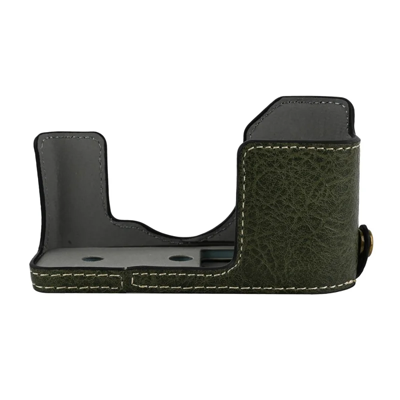 Funda de cámara Fujifilm X Half con apertura para batería, textura de piel de litchi, cubierta protectora de cuero PU - Verde