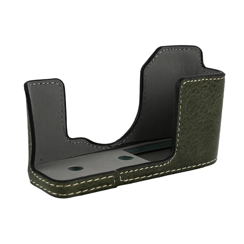 Funda de cámara Fujifilm X Half con apertura para batería, textura de piel de litchi, cubierta protectora de cuero PU - Verde