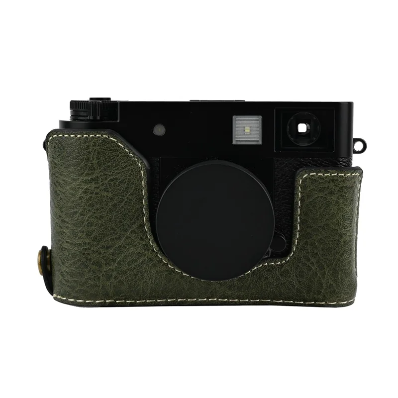 Funda de cámara Fujifilm X Half con apertura para batería, textura de piel de litchi, cubierta protectora de cuero PU - Verde