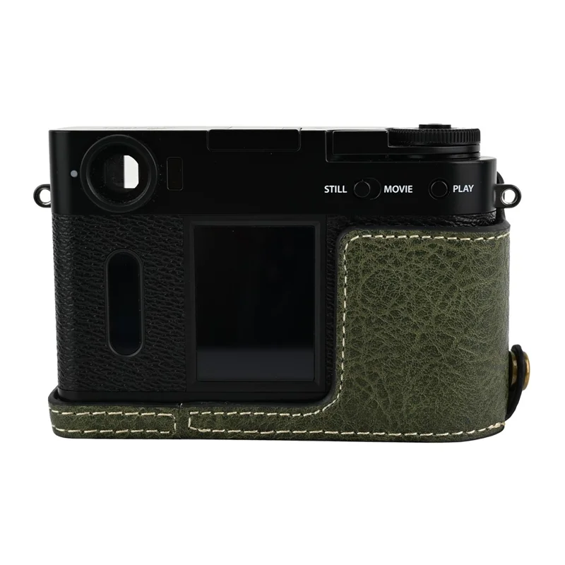 Funda de cámara Fujifilm X Half con apertura para batería, textura de piel de litchi, cubierta protectora de cuero PU - Verde