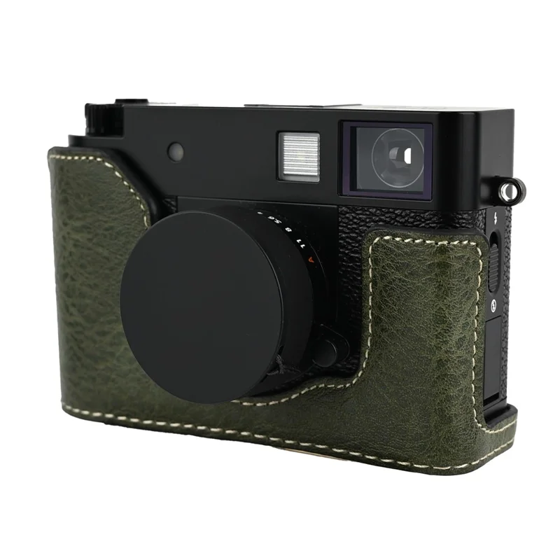 Funda de cámara Fujifilm X Half con apertura para batería, textura de piel de litchi, cubierta protectora de cuero PU - Verde